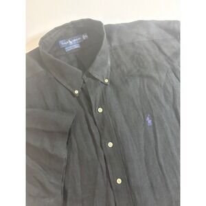 Ralph Lauren Blake Shirt Mens XL Black 100% Linen Short Sleeve Herringbone Pony